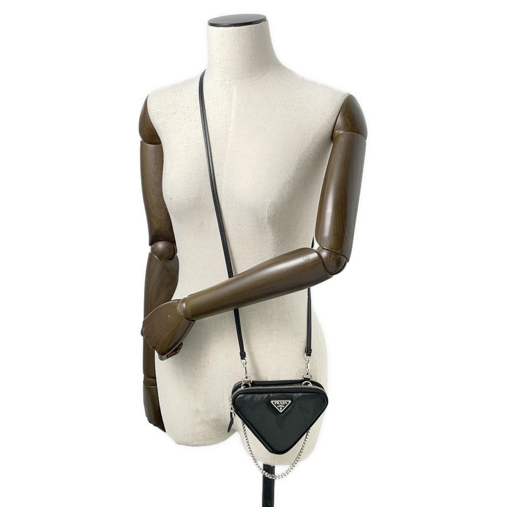 PRADA ?Triangle Mini Pouch 2way Shoulder Black1NR015 Leather