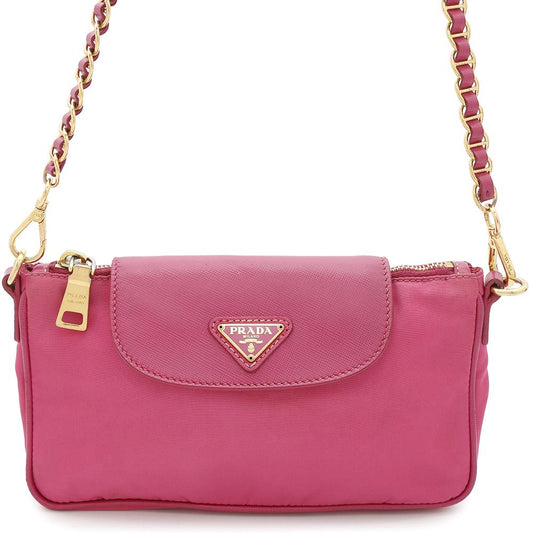 PRADA ?Shoulder Bag Pink Saffiano LeatherLeather Nylon