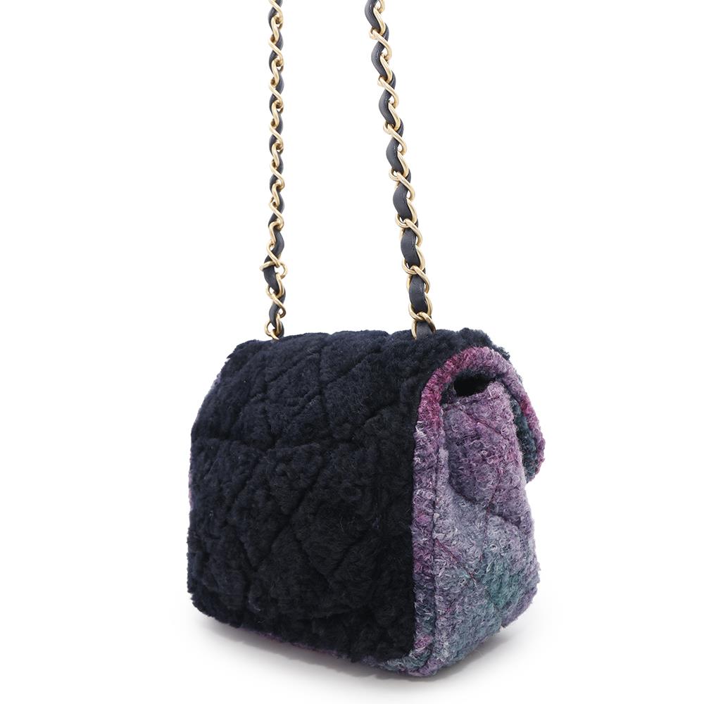 CHANEL Mini Matelasse ChainShoulder Bag Purple Wool
