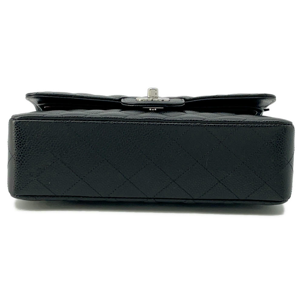 CHANEL Matelasse W Flap ChainShoulder Bag Black Caviar Leather Size 23