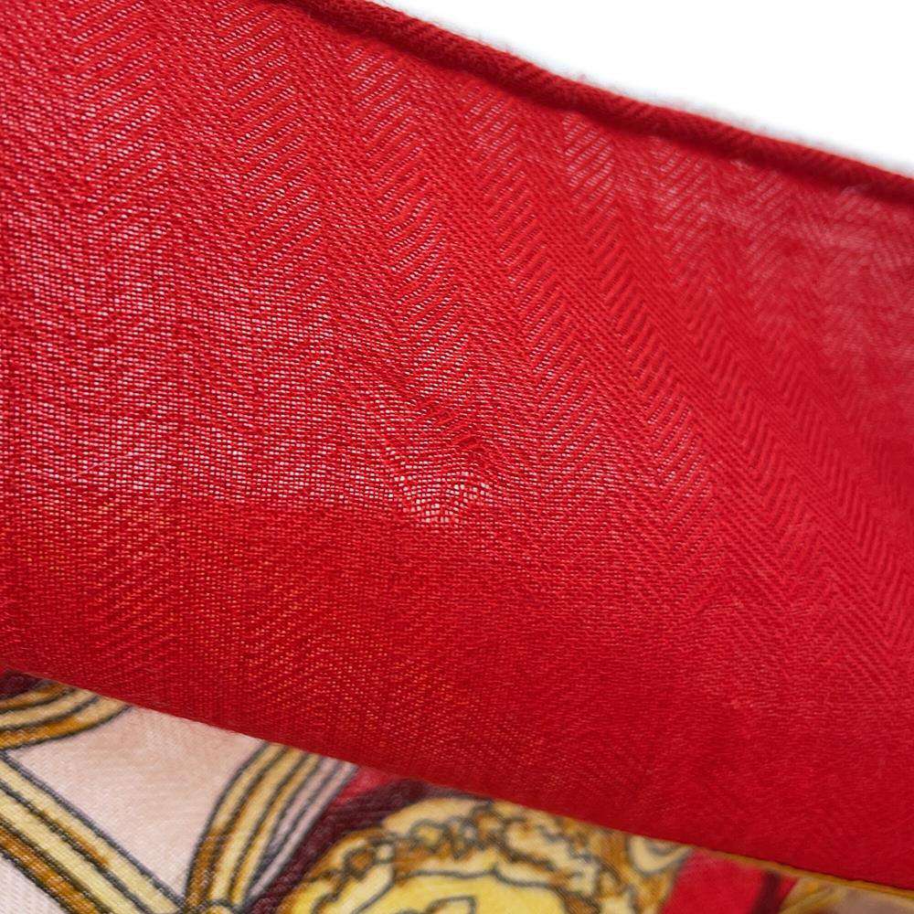 HERMES Scarf Carre Cavalcadour Size 140 Rouge/Blanc Cashmere 70% Silk 30%
