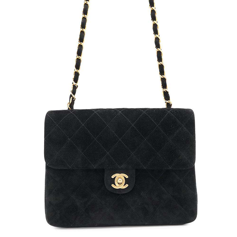 CHANEL Matelasse Single Flap ChainShoulder Bag Black suede Size 20