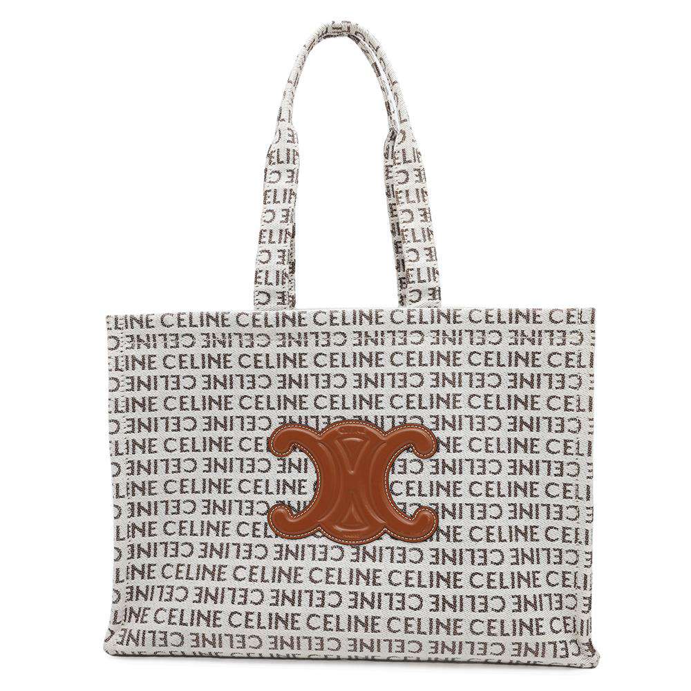 CELINE Triomphe Kabatais White/Tan196762 Canvas Leather Size Large