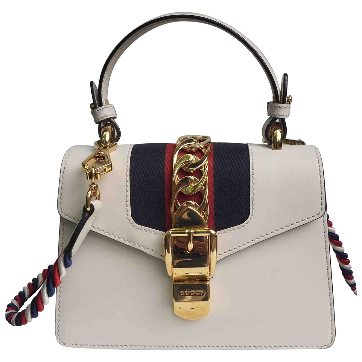 Gucci sylvie ecru leather handbag
