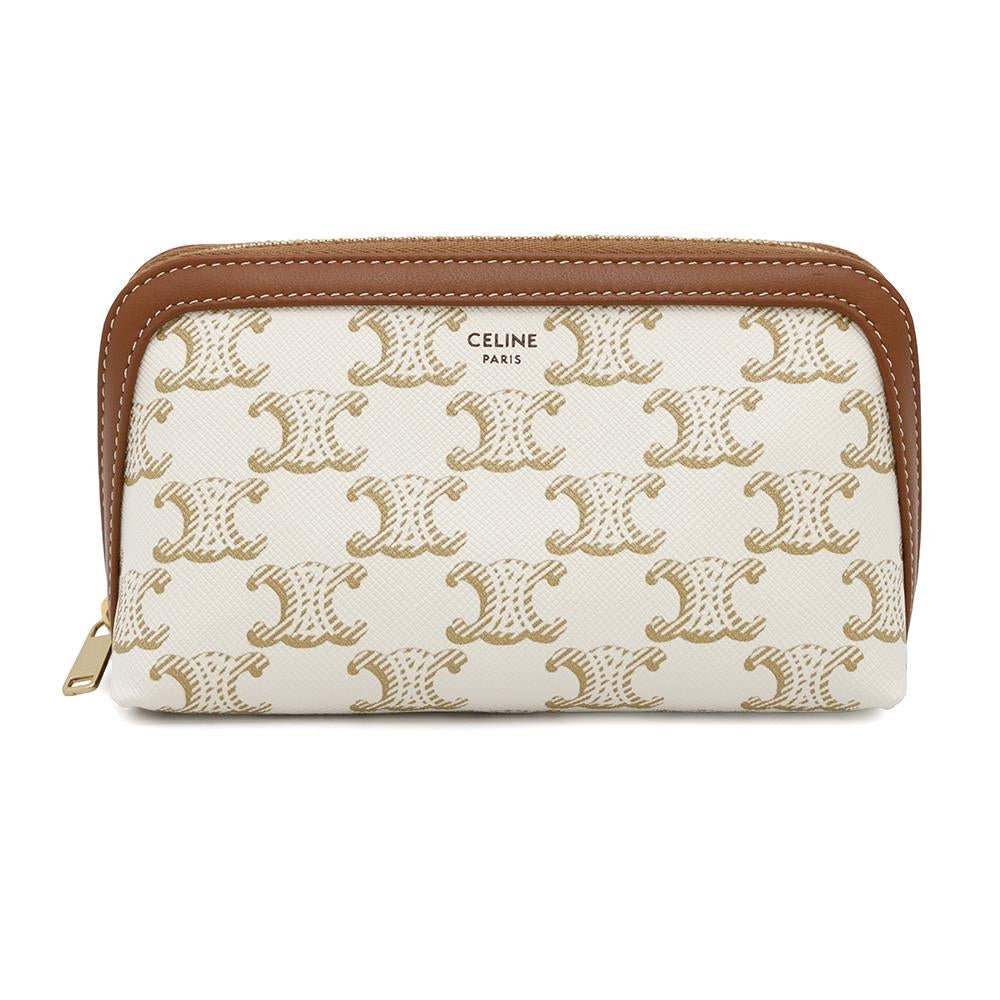 CELINE Triomphe cosmetic pouch White4M1622CZJ PVC Coated Canvas Leather Size Small