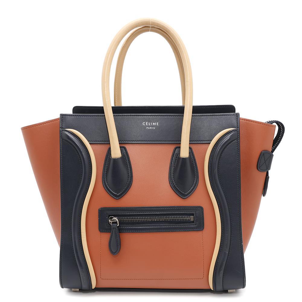 CELINE Luggage shopper Orange/Navy/Beige167793 Leather Size micro