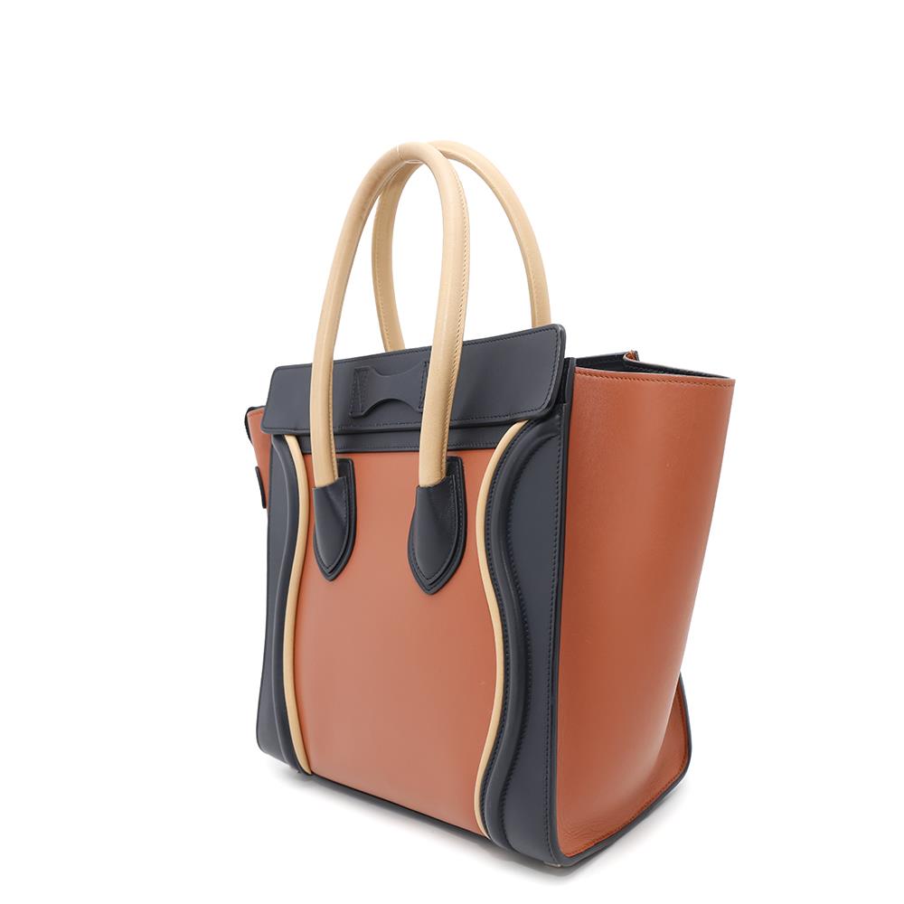 CELINE Luggage shopper Orange/Navy/Beige167793 Leather Size micro