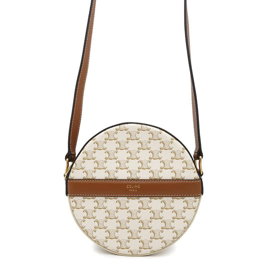 CELINE Triomphe Round Purse Shoulder White10G342 PVC Leather