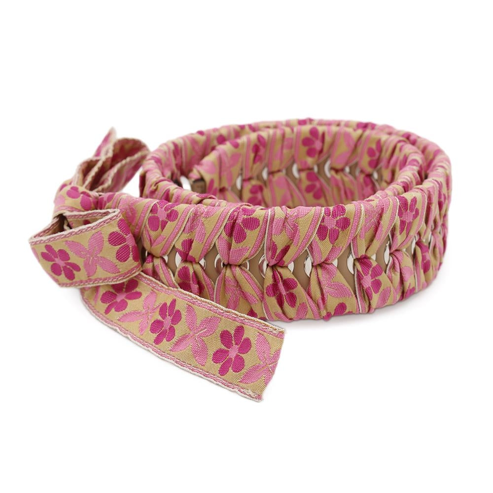 FENDI Strap You Ribbon Floral Pink8AV077 Leather Cotton