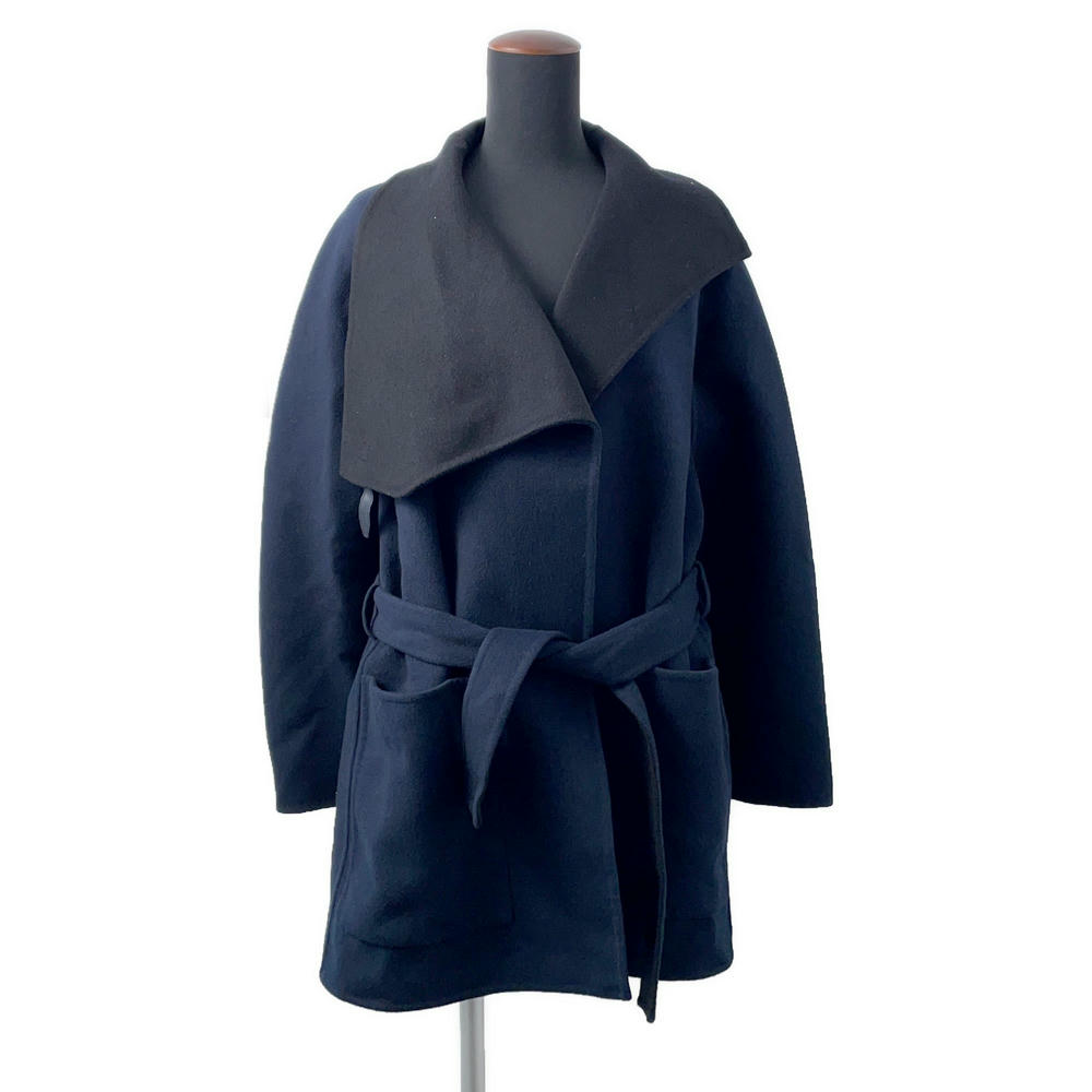 HERMES Blanket Coat Size 36 Navy/Black Cashmere100%