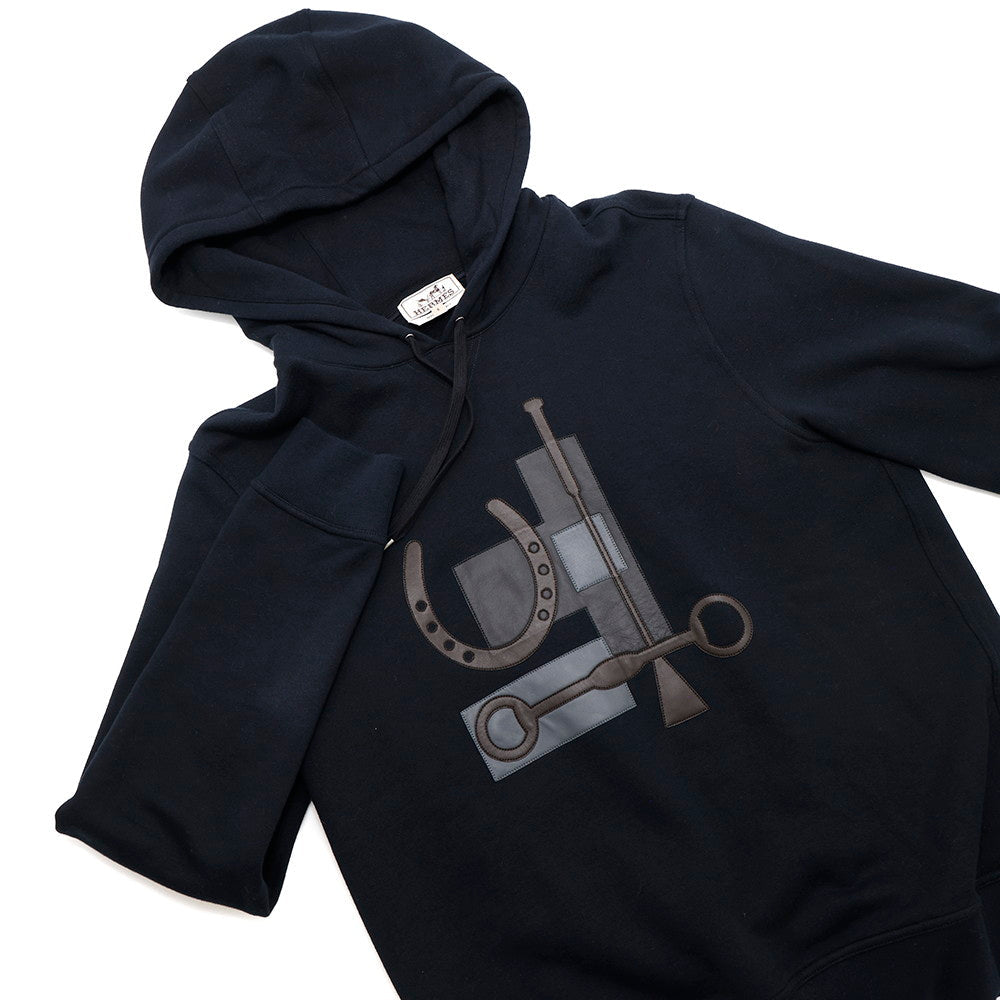 HERMES Metally O'Carre Knitted Fabric Parka Size S Black Cotton