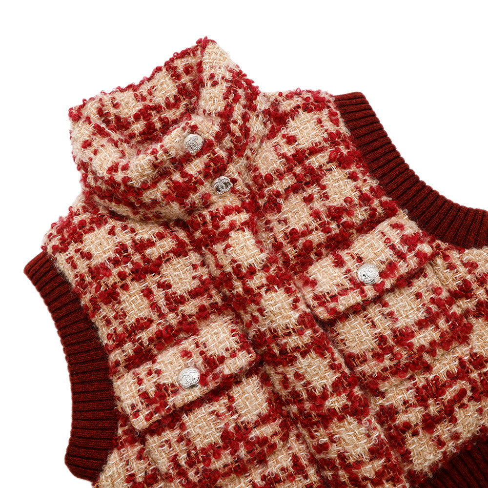 CHANEL Tweed vest Size 34 Red/BeigeP77367 V69283 Mohair  43% Wool  41% Polyester9% Nylon5% Linen2%