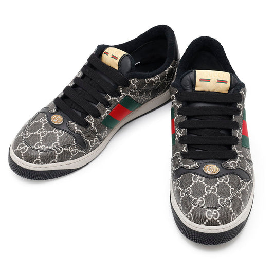 GUCCI ?Screener GG Supreme Canvas Men's Sneakers Gray/Black763525 PVC Leather Size 9 1/2