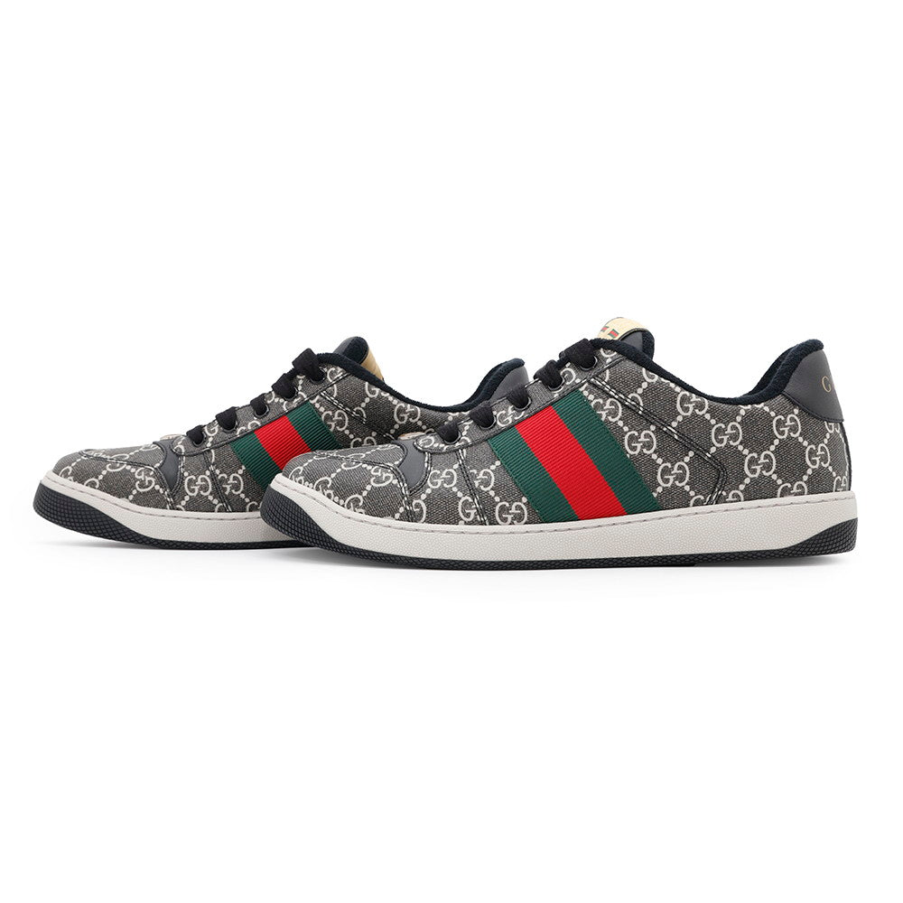 GUCCI ?Screener GG Supreme Canvas Men's Sneakers Gray/Black763525 PVC Leather Size 9 1/2