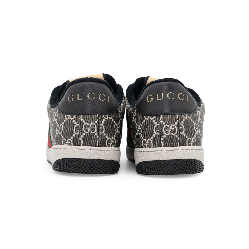 GUCCI ?Screener GG Supreme Canvas Men's Sneakers Gray/Black763525 PVC Leather Size 9 1/2