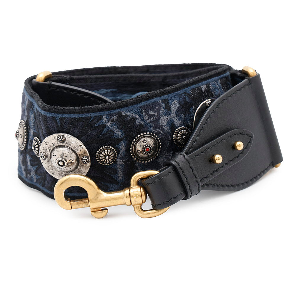 Dior Medallion Embroidery  Shoulder Strap BlueAY5626W3 Canvas Leather