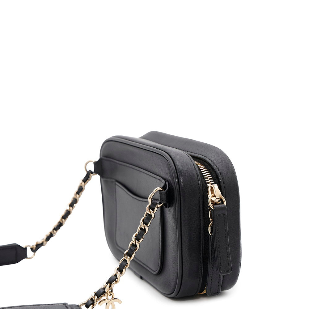 CHANEL CC Logo Crossbody Bag Black Lambskin