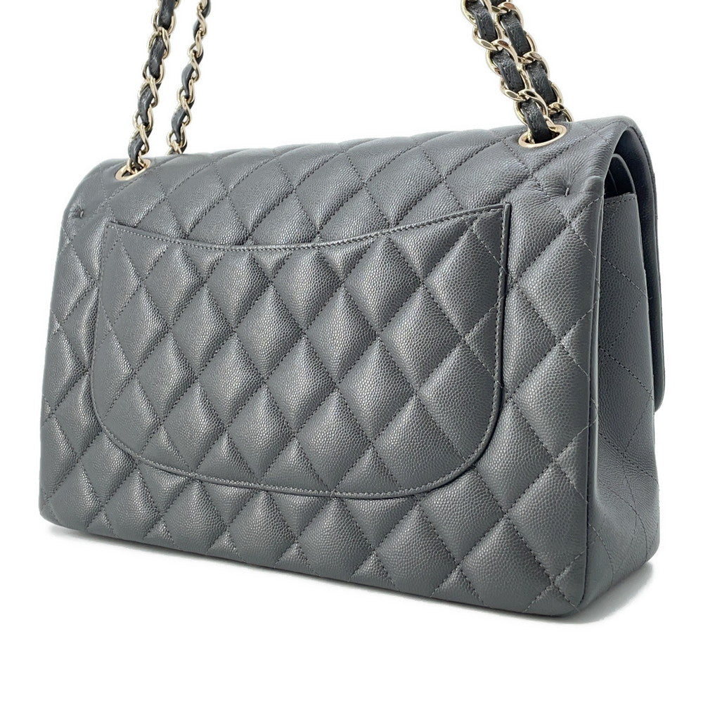 CHANEL Jumbo Matelasse W Flap ChainShoulder Bag GrayA58600 Caviar Leather Size 30