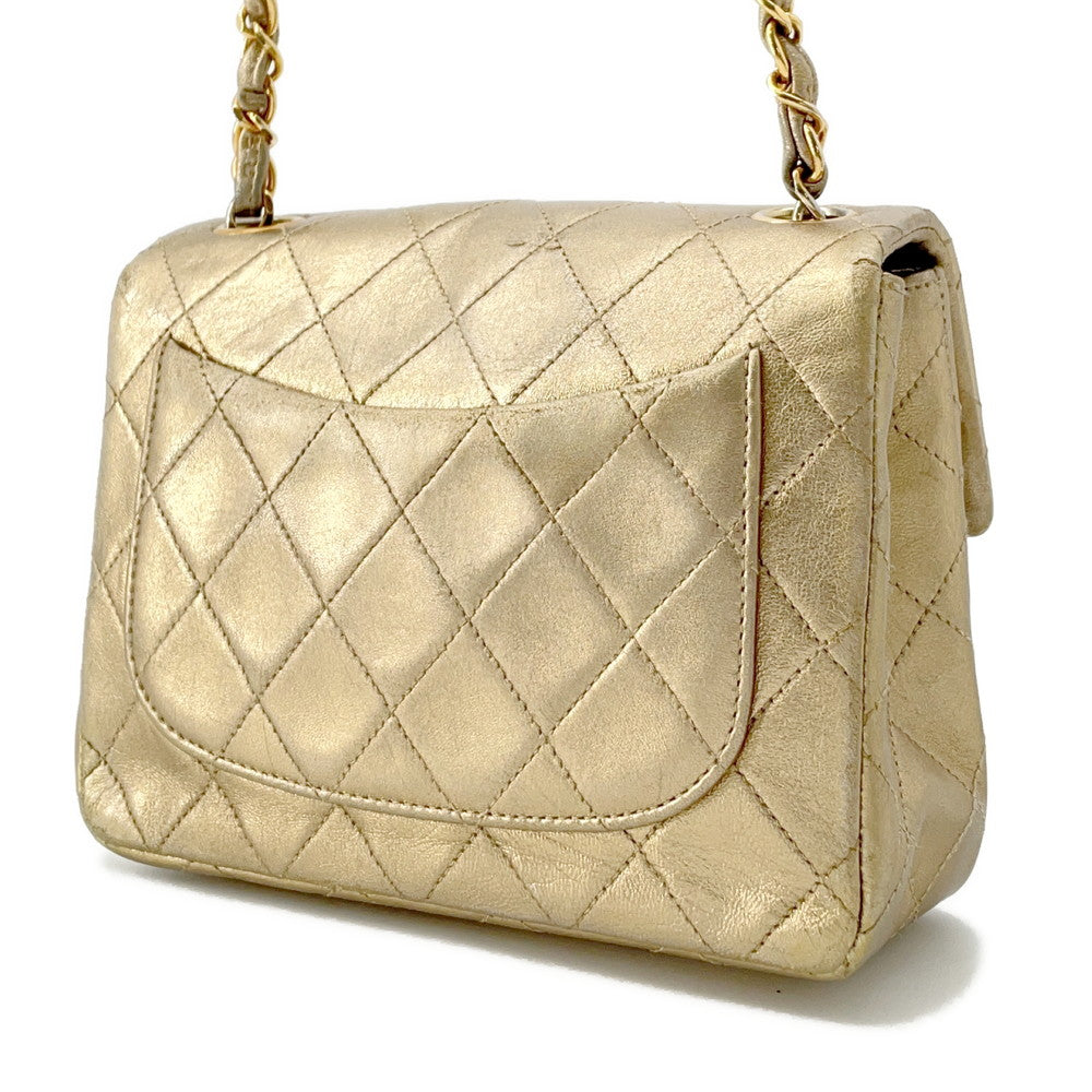 CHANEL Mini Matelasse ChainShoulder Bag Gold Lambskin Size 18