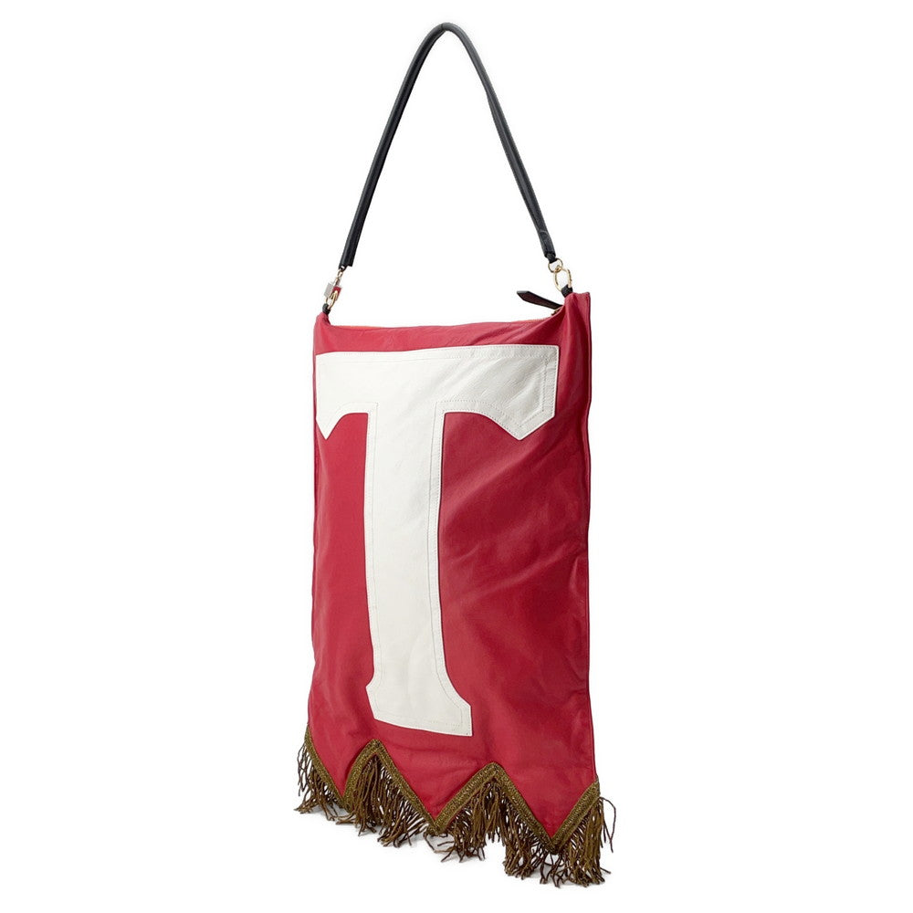 BURBERRY BT logo fringe flag bag Red/White8046596 Leather