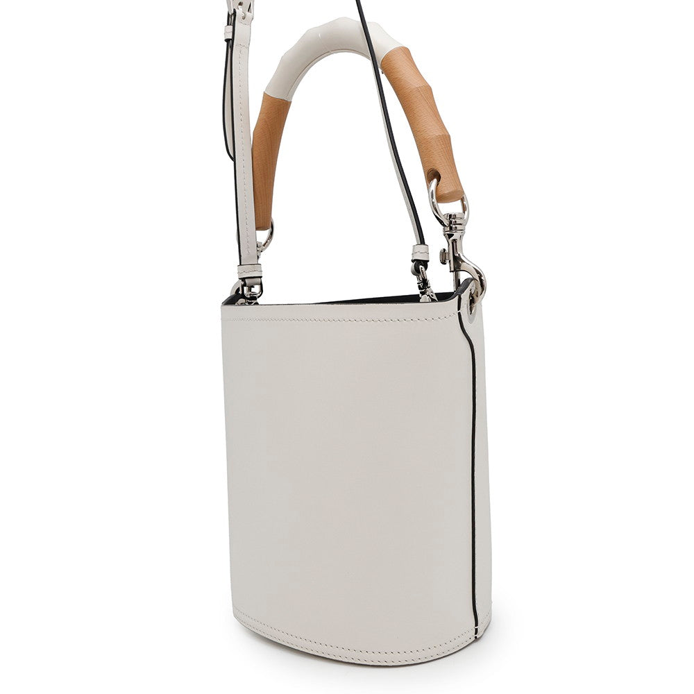 PRADA ?Tambour 2WAY Bucket Handbag White1BE048 Leather Wood