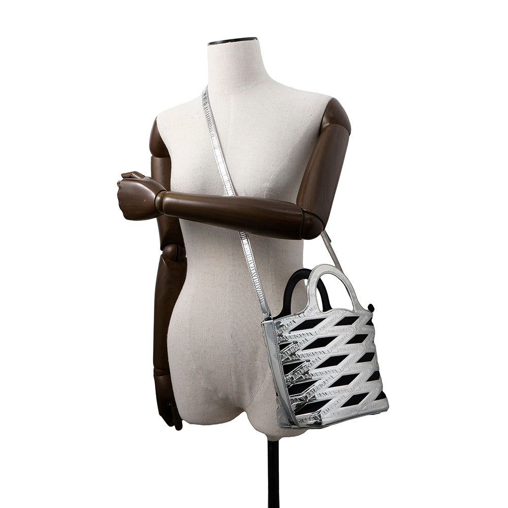BALENCIAGA Neo Basket 2WAY Handbag Silver630708 Patent Leather