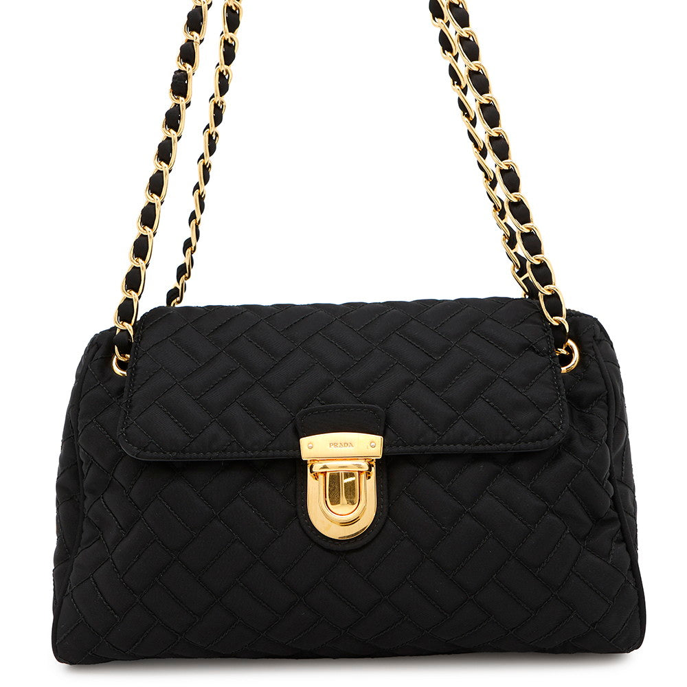 PRADA ?Quilted ChainShoulder Bag BlackBR4965 Nylon