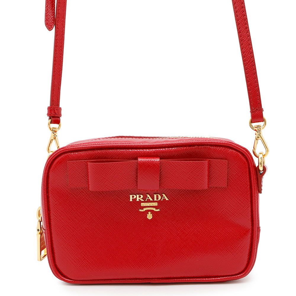 PRADA ?Camera Shoulder Bag Red Patent Leather