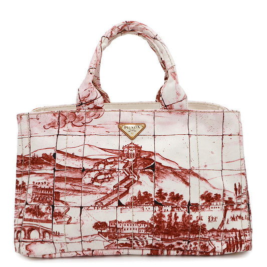 PRADA ?Canapa Tote Bag White/BordeauxB1872B Canvas