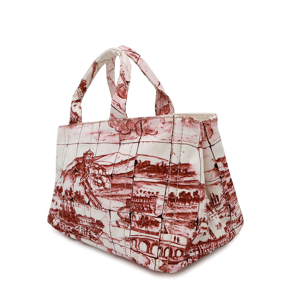 PRADA ?Canapa Tote Bag White/BordeauxB1872B Canvas