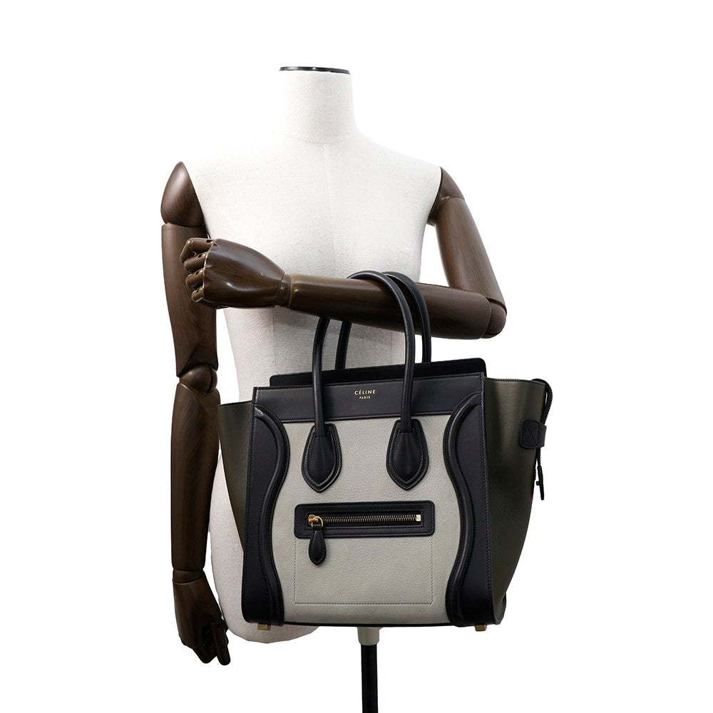 CELINE Luggage micro shopper Black/Khaki/Gray Leather
