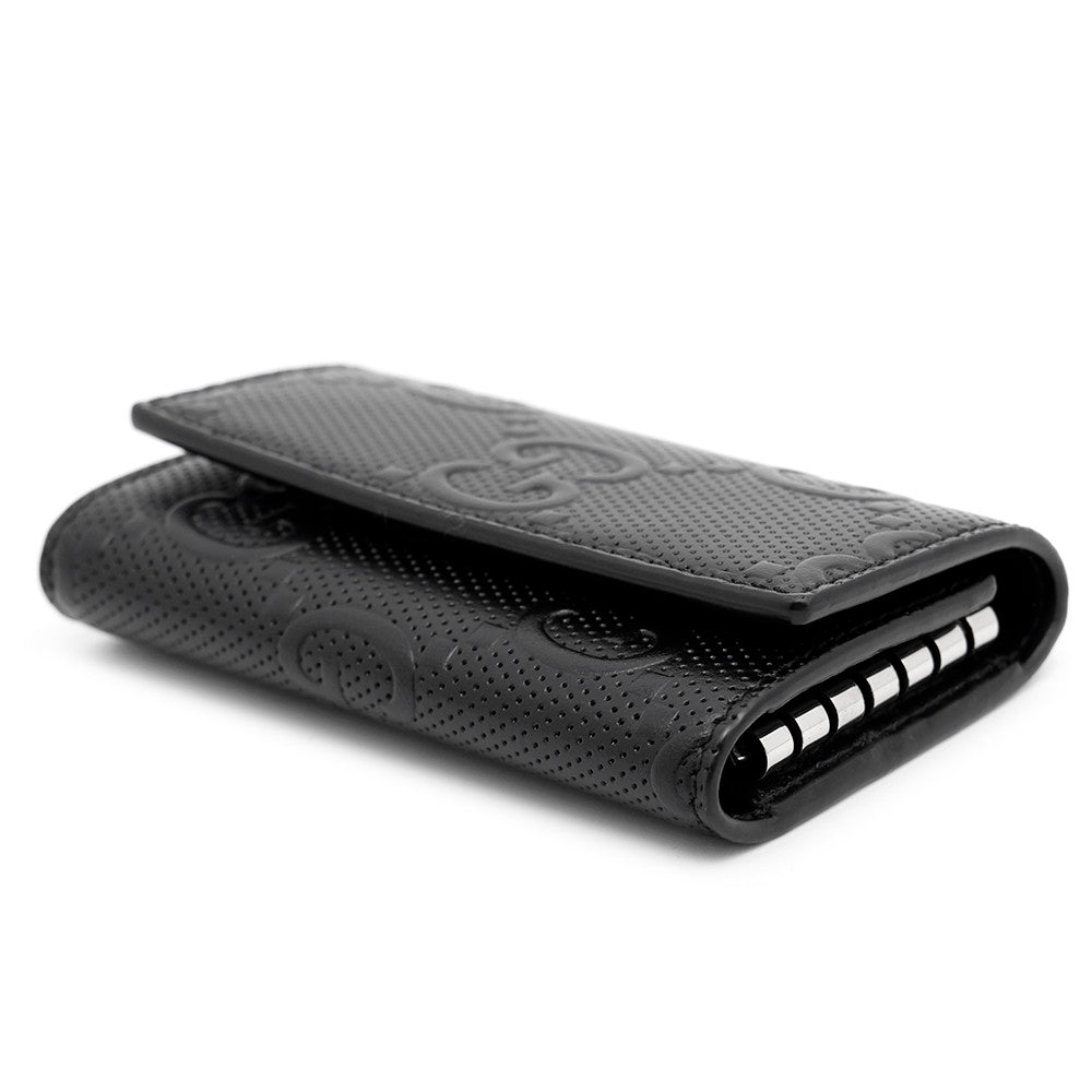 GUCCI GG Embossed 6-Key Case Black625565 Leather