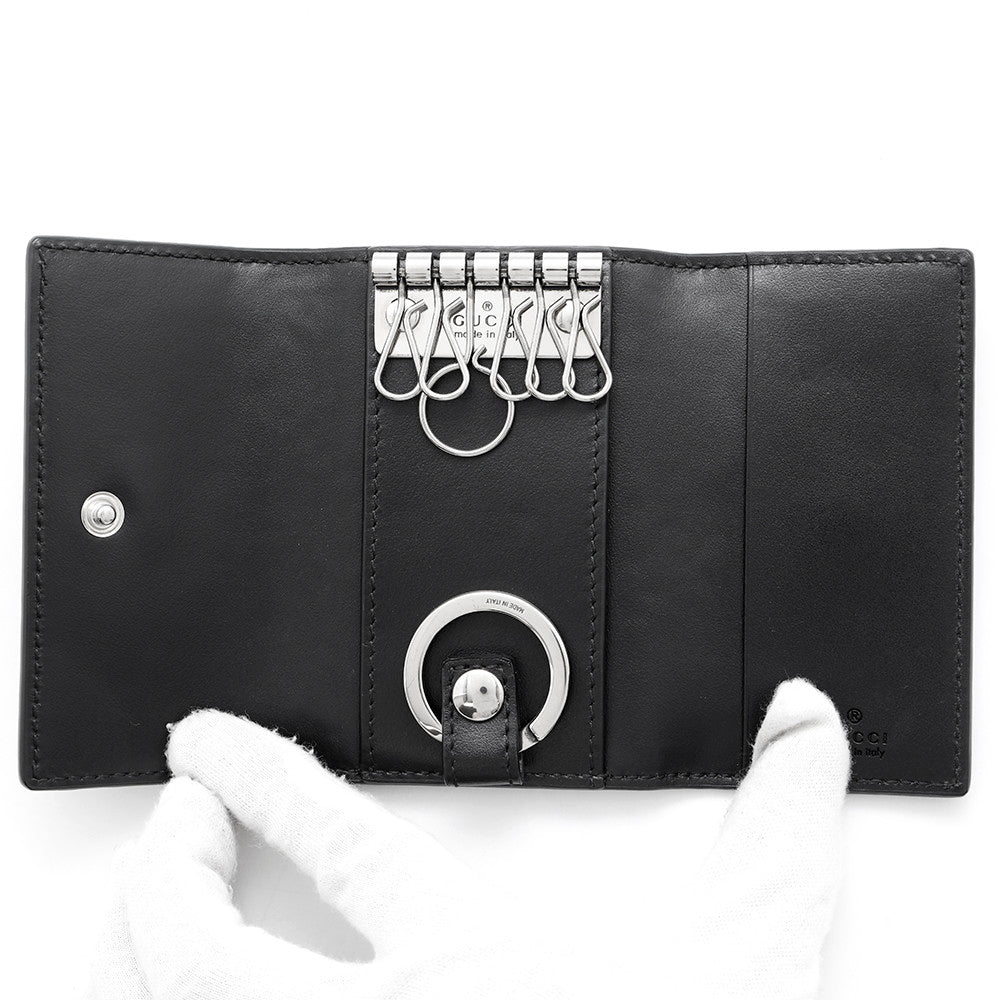 GUCCI GG Embossed 6-Key Case Black625565 Leather