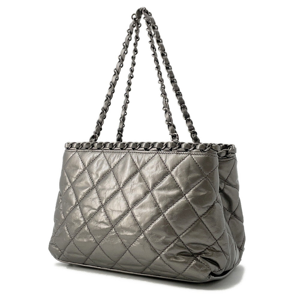 CHANEL Matelasse CC Logo Chain Me Tote Bag SilverA50494 Calf Leather