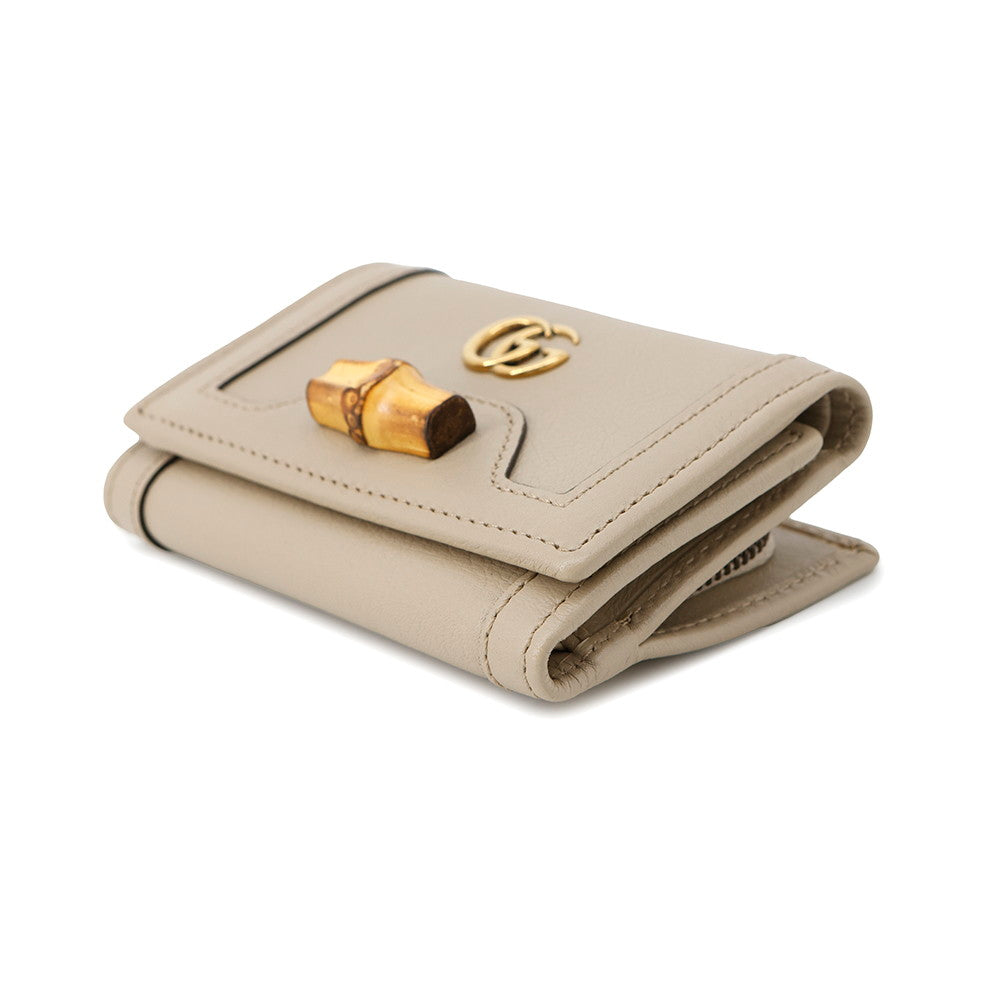 GUCCI Diana Bamboo Medium Compact Wallet Tri-fold Wallet Beige658633 Leather