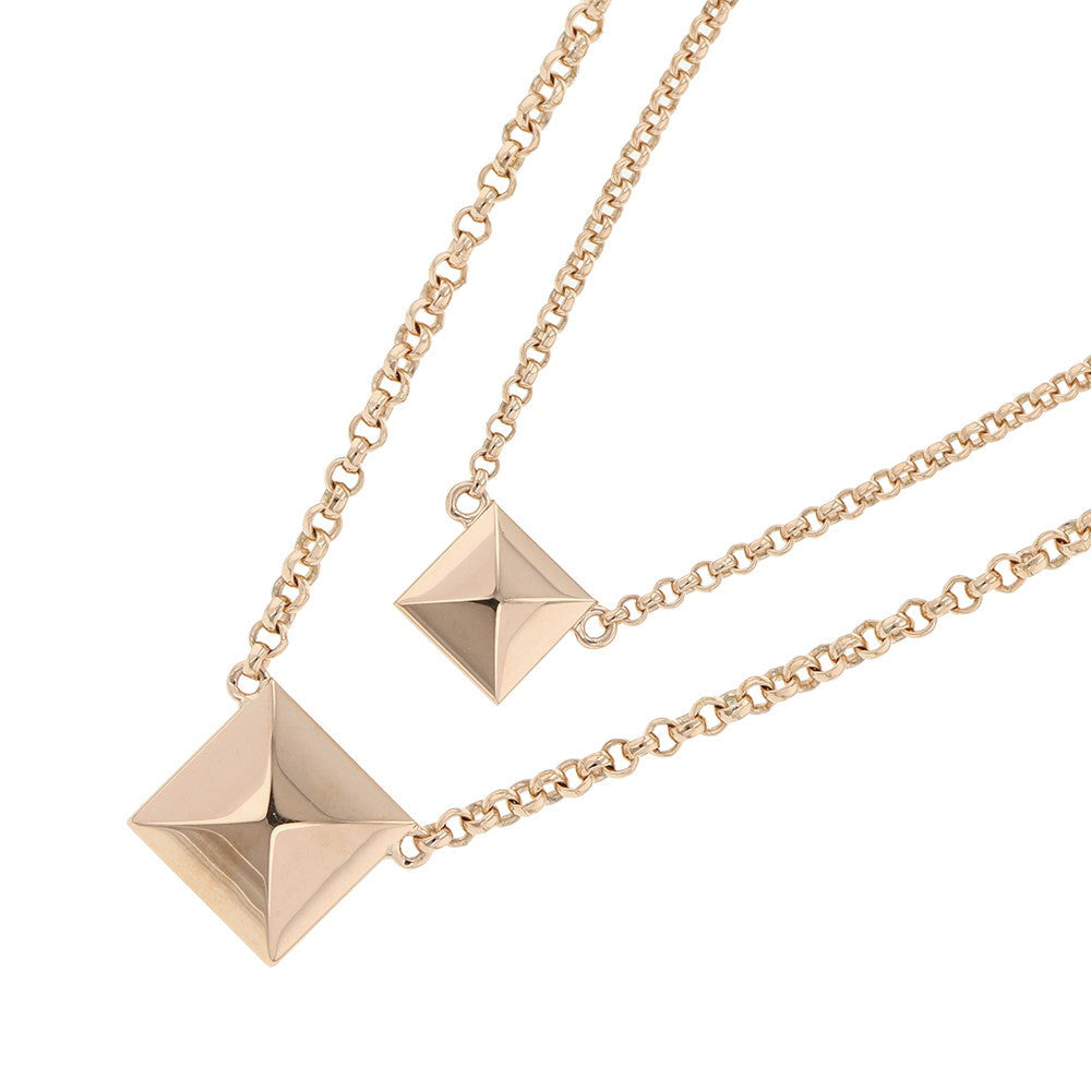 HERMES HERMES Crew de H 2 Chain Diamond Necklace Size 40 18K Pink Gold