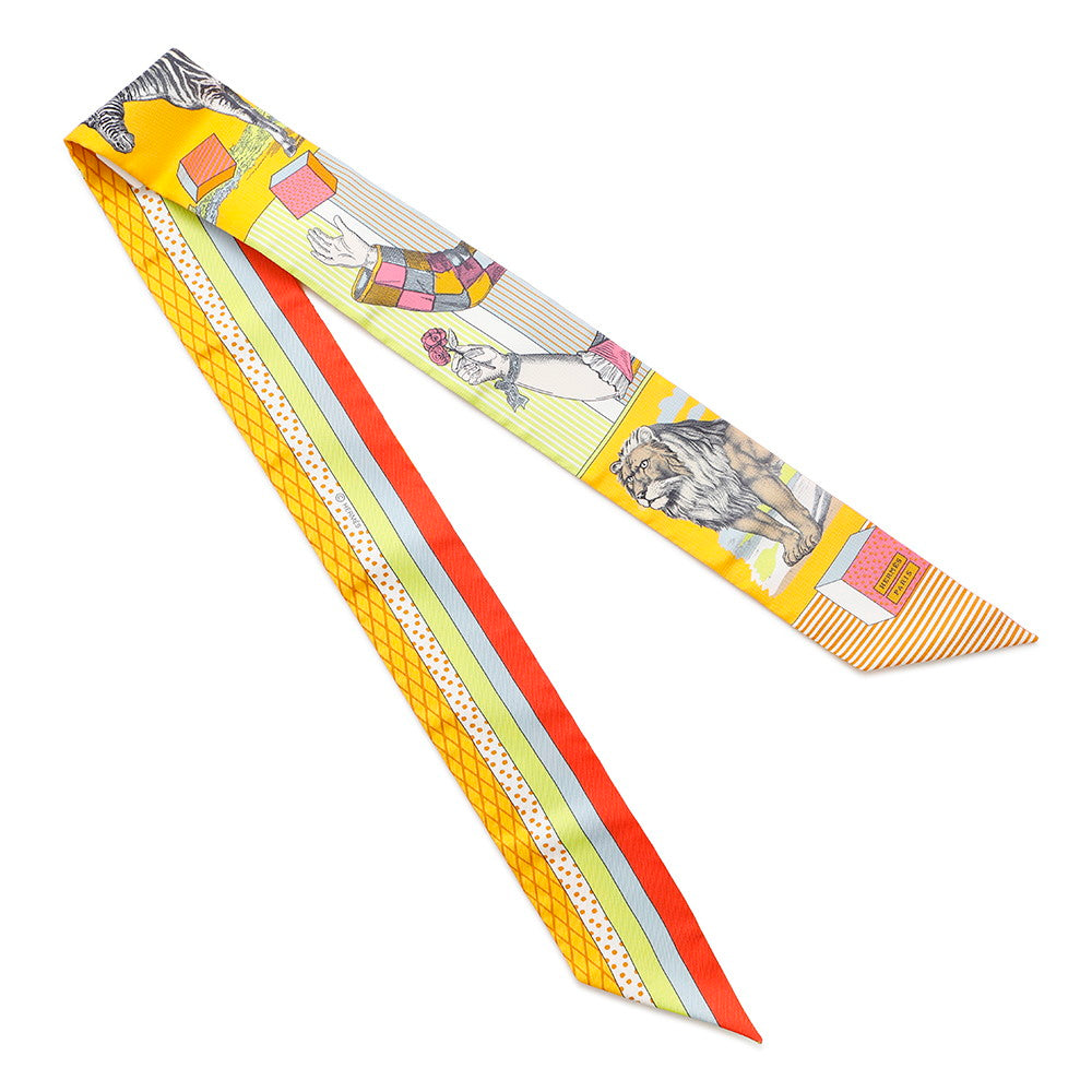 HERMES Twilly Grand Theater Nouveau Soleil / Vert Fluo / Multicolor Silk100%
