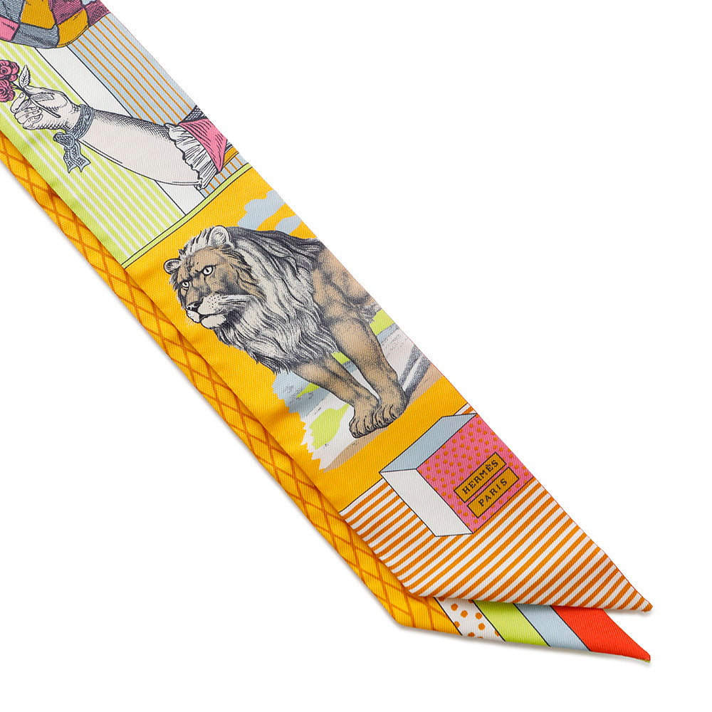 HERMES Twilly Grand Theater Nouveau Soleil / Vert Fluo / Multicolor Silk100%