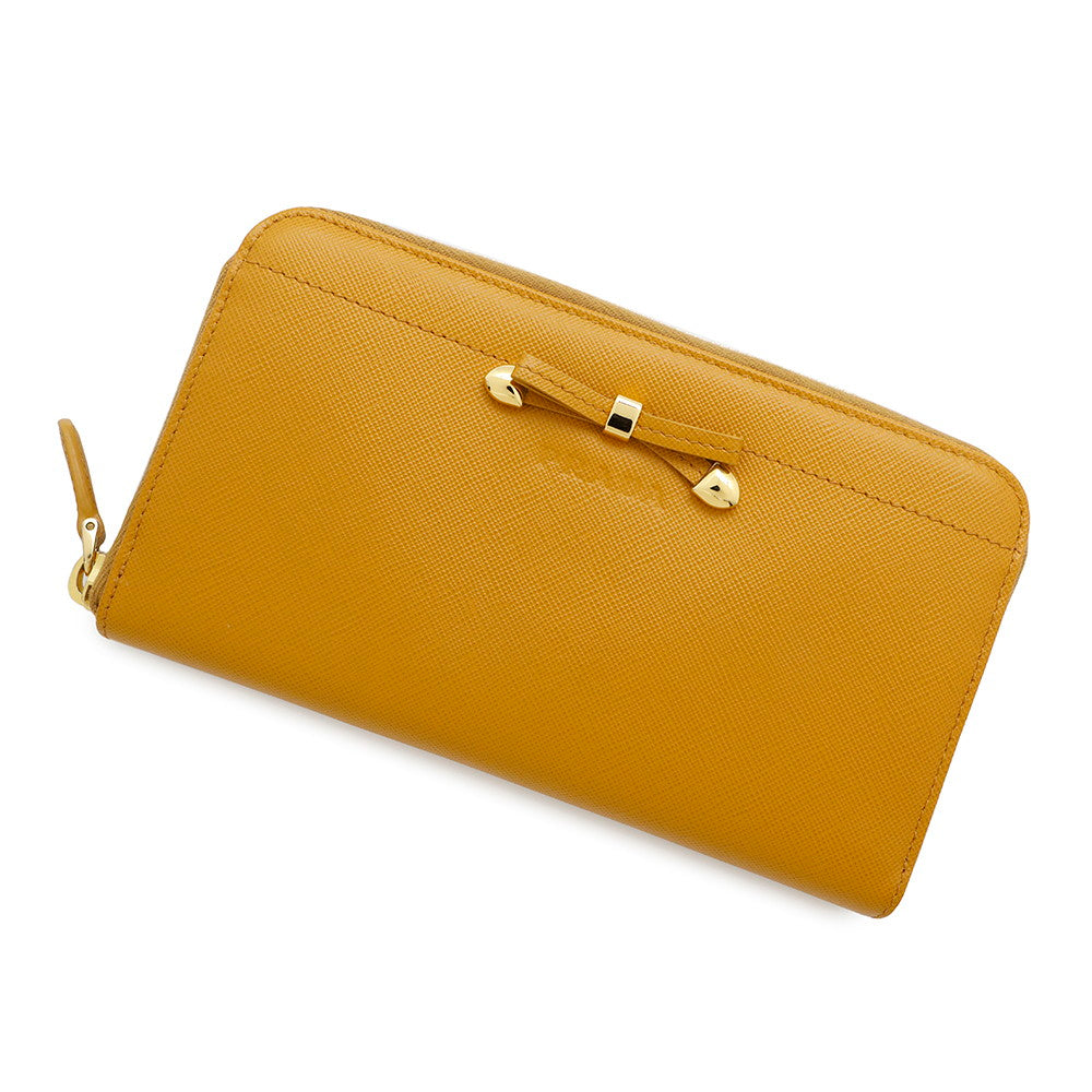 PRADA Zip Around Long Wallet Orange1M0506 Leather