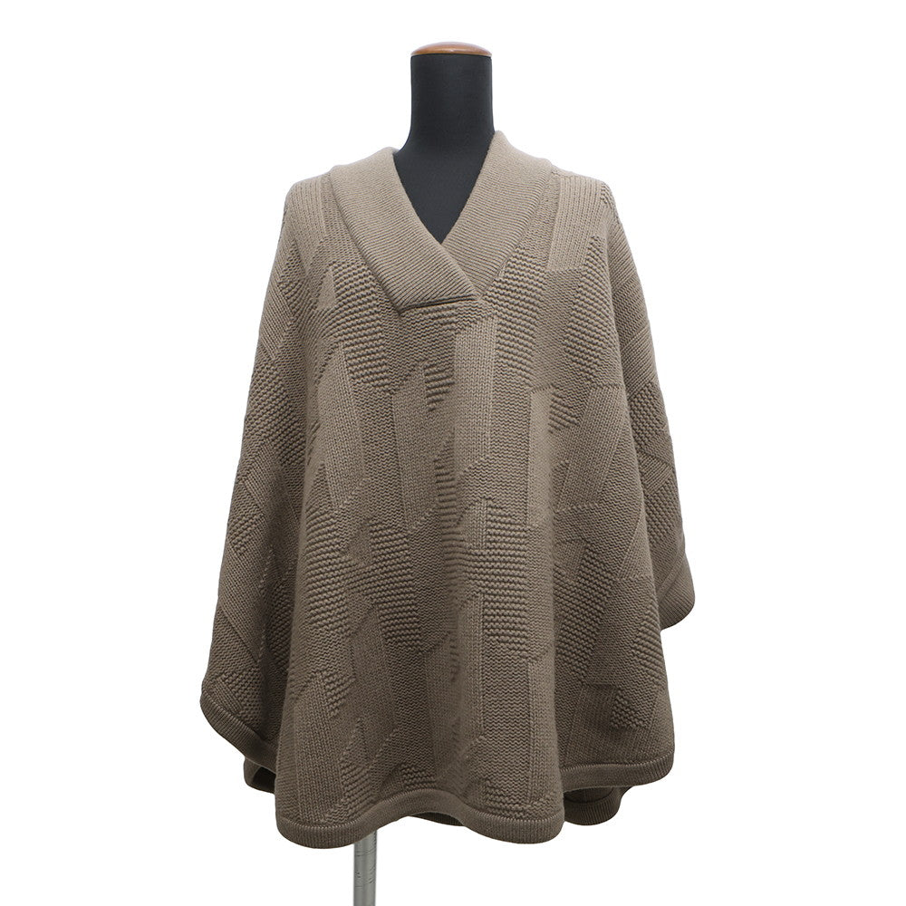 HERMES Poncho "H" motif Size 34 Brown Wool 100%