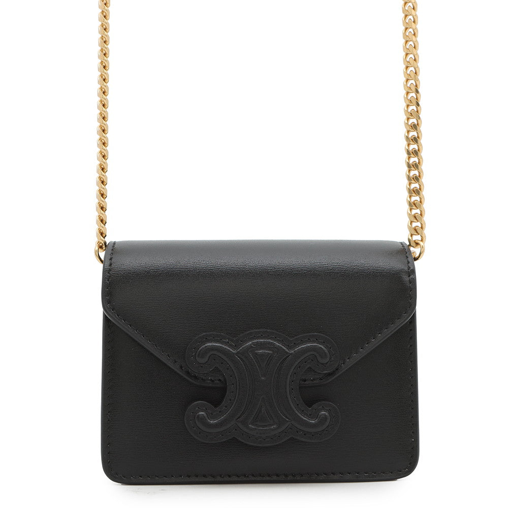 CELINE Triomphe Card Holder ChainShoulder Black10J743DPV Leather