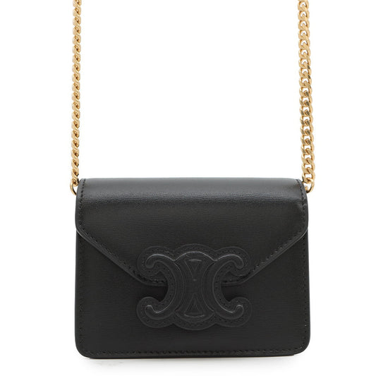 CELINE Triomphe Card Holder ChainShoulder Black10J743DPV Leather