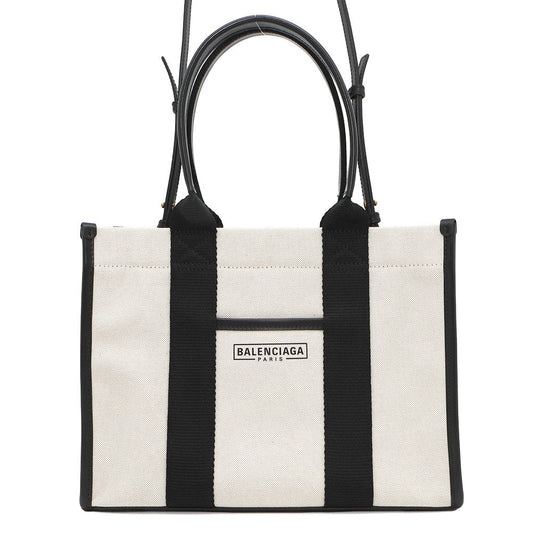BALENCIAGA Hardware 2WAY Shoulder Bag White/Black671402 Canvas Leather Size Small