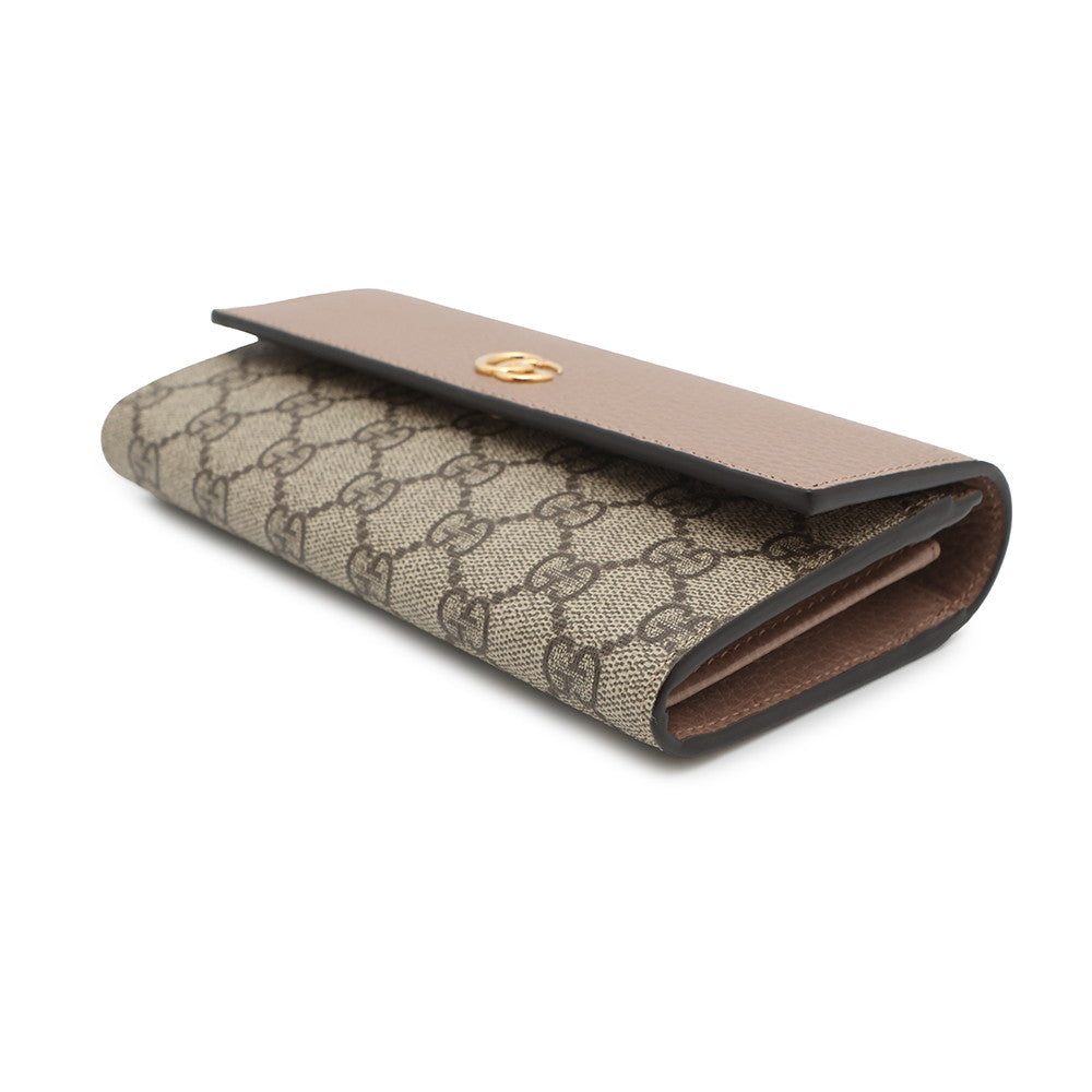 GUCCI GG Supreme Double G Continental Wallet Dusty Pink/Beige735594 Leather/PVC