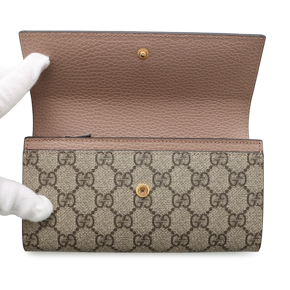 GUCCI GG Supreme Double G Continental Wallet Dusty Pink/Beige735594 Leather/PVC