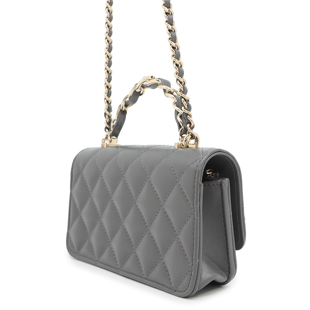 CHANEL Matelasse 2WAY Chain Wallet Gray Lambskin