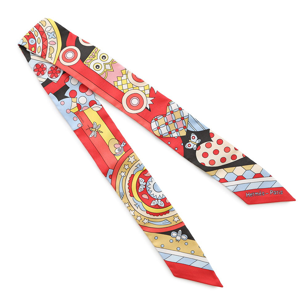 HERMES Twilly Les Murmures de la Foret Whispering in the Forest Rouge/Ebene/MulticolorH063005S Silk100%
