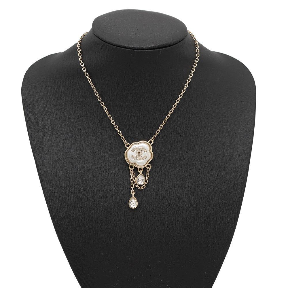 CHANEL CC Logo Cloud Design Necklace Gray/GoldABF889 Metal Faux Pearl  Rhinestone