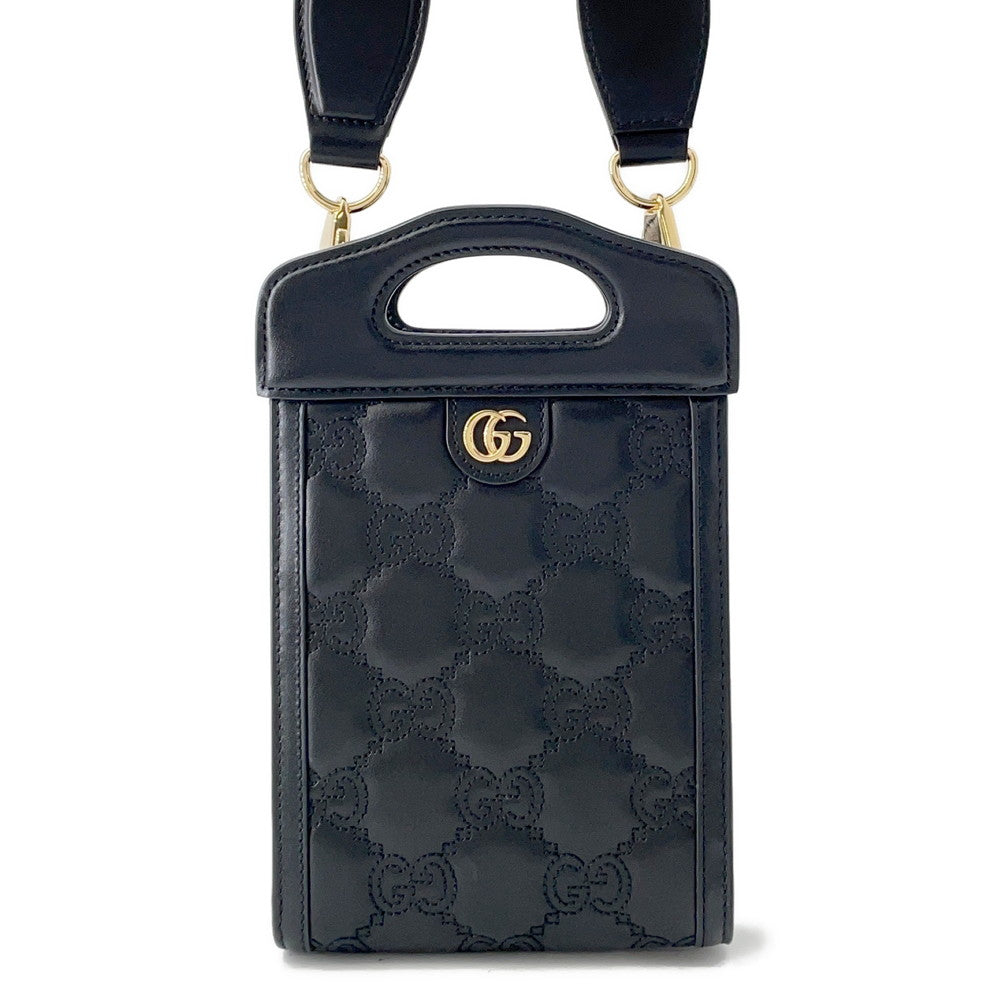 GUCCI GGMatelasse Top Handle 2WAY Shoulder Bag Black723776 Leather Size Mini