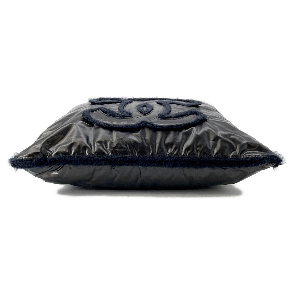 CHANEL CC Logo ChainTote Bag Black Nylon Fur